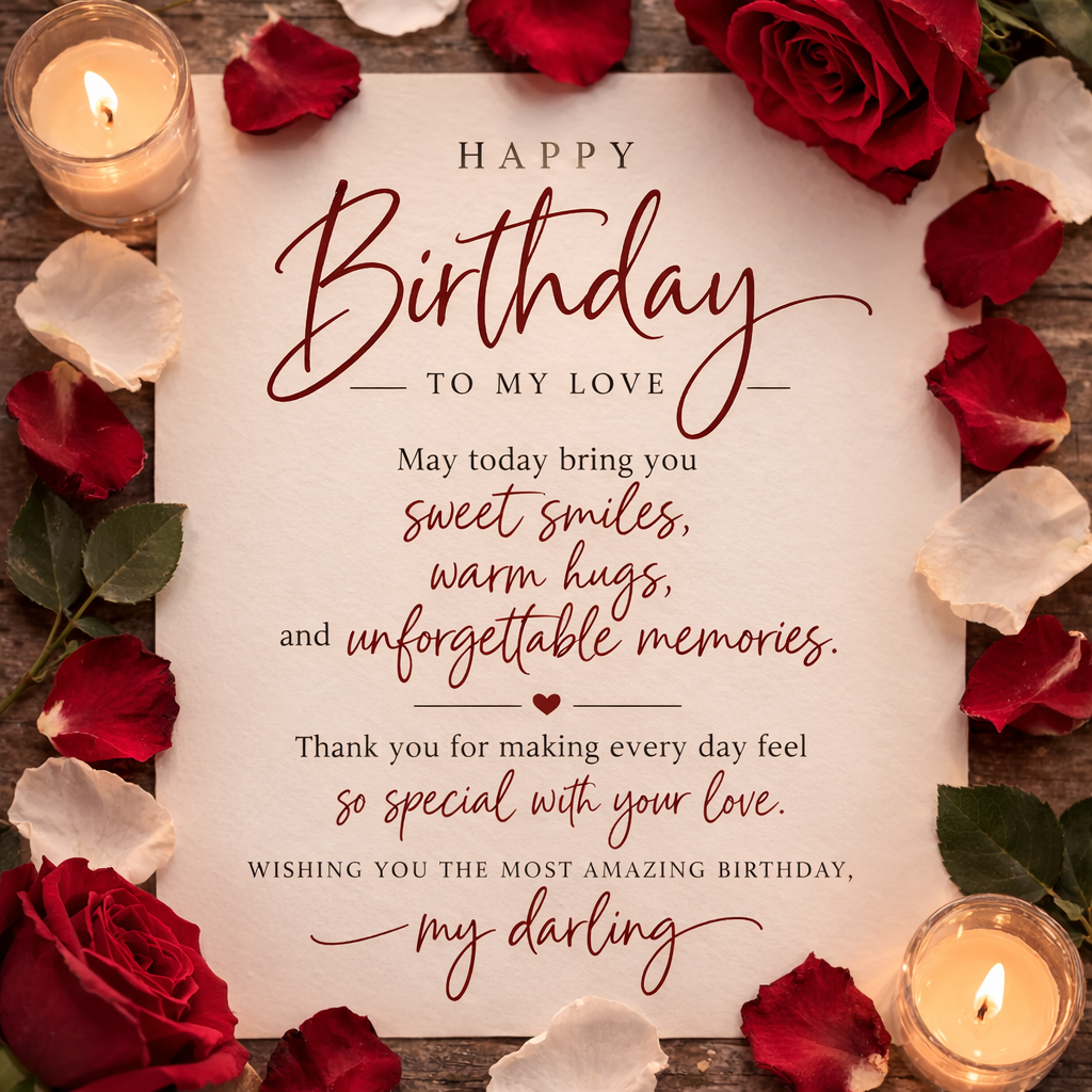 Red roses in basket with birthday message